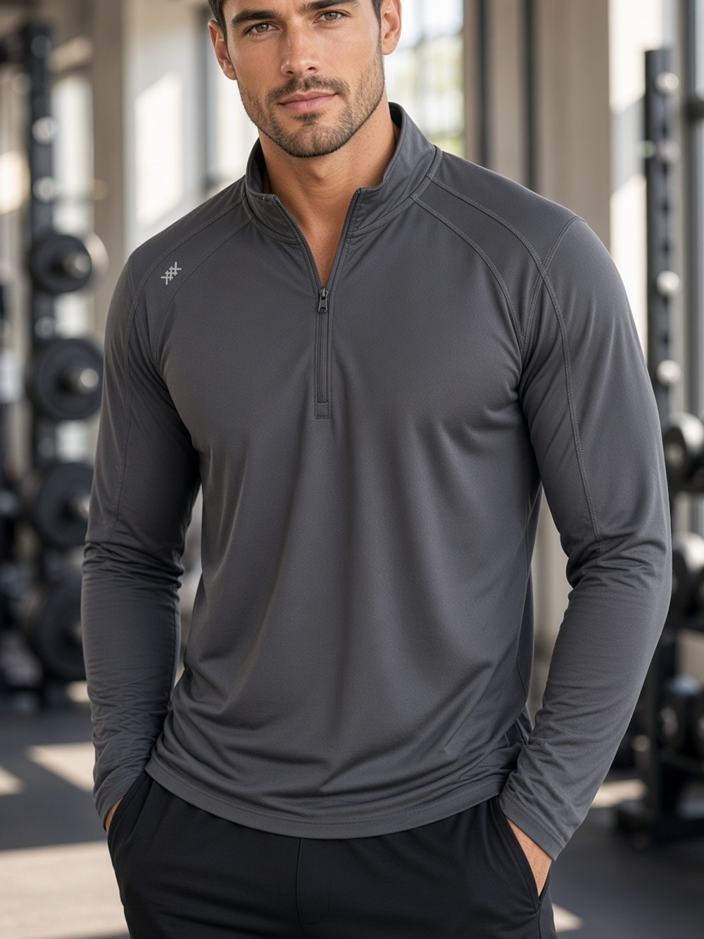 RHONE Men's Charcoal Gray Quarter-Zip Performance Jacket like New XXL
